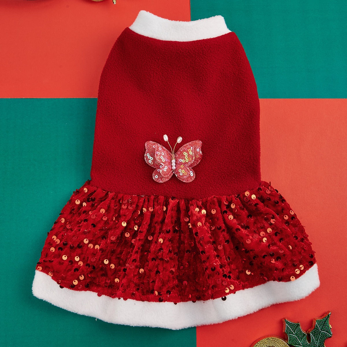 Autumn and Winter New Pet Plush Clothes Christmas Dog Dress Small Dog