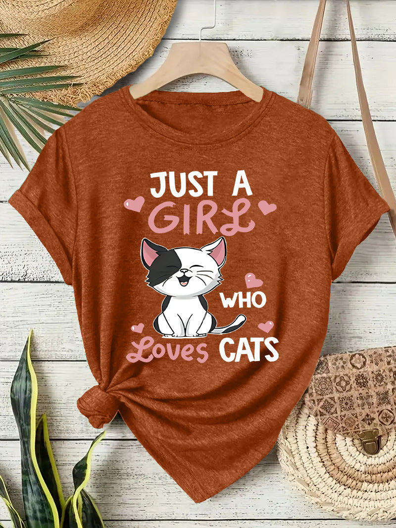 Printed short sleeved cat pattern