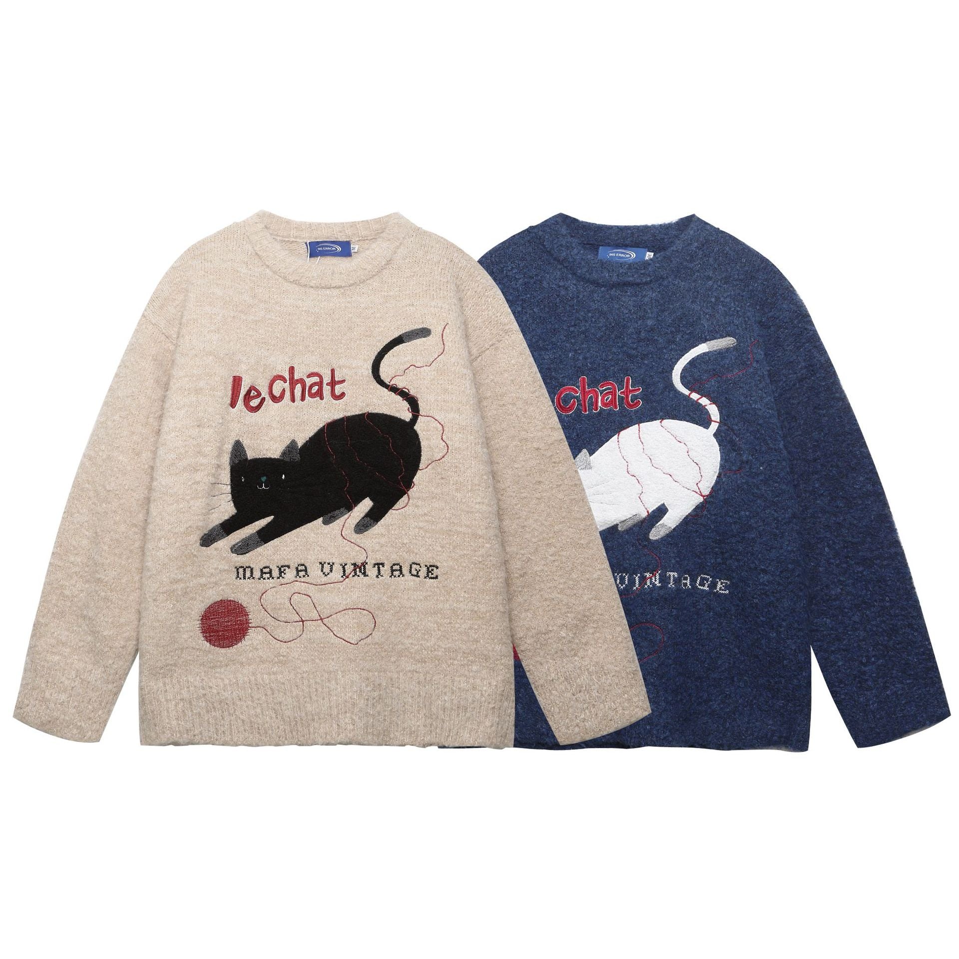 Cat Embroidered Knitted Shirt