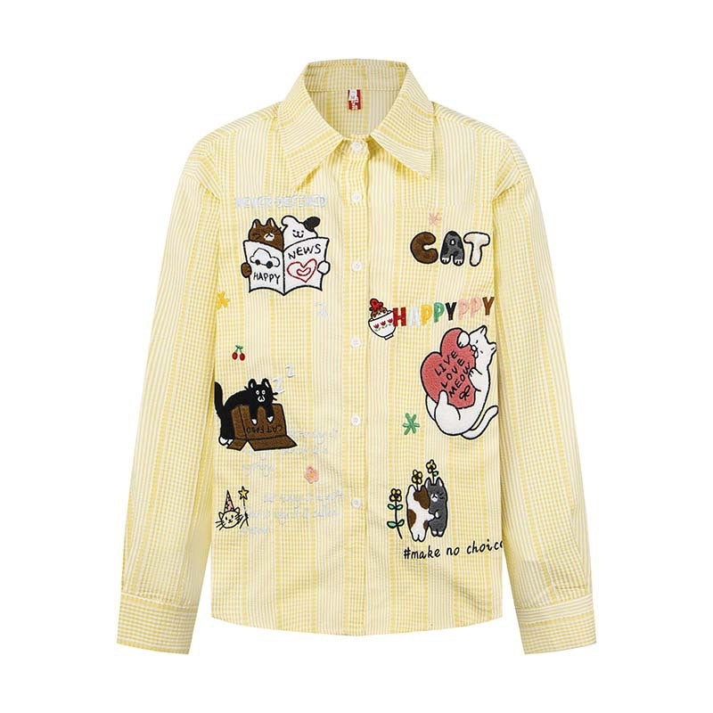 Cat embroidered long sleeved shirt