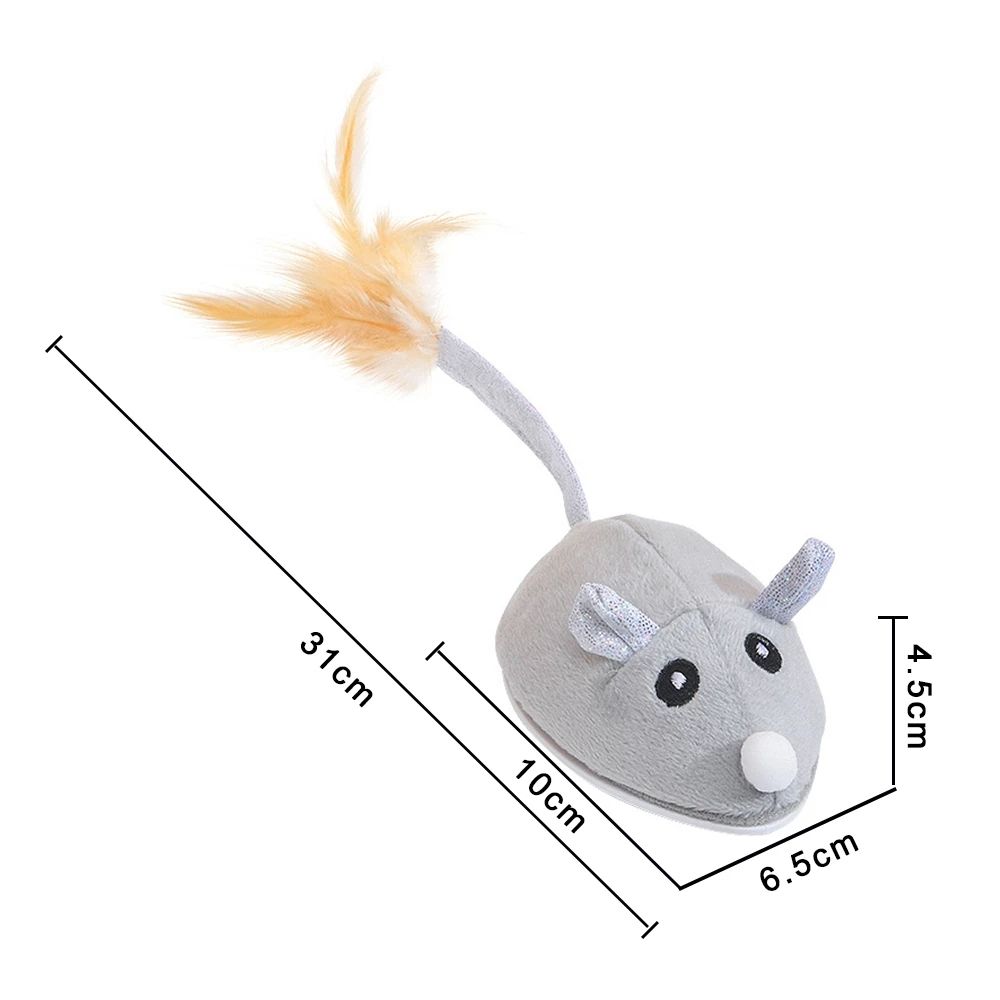 Electric Mouse Pet Cat Toy USB Rechargeable Flocking Mouse Cat Feather Cat Stick