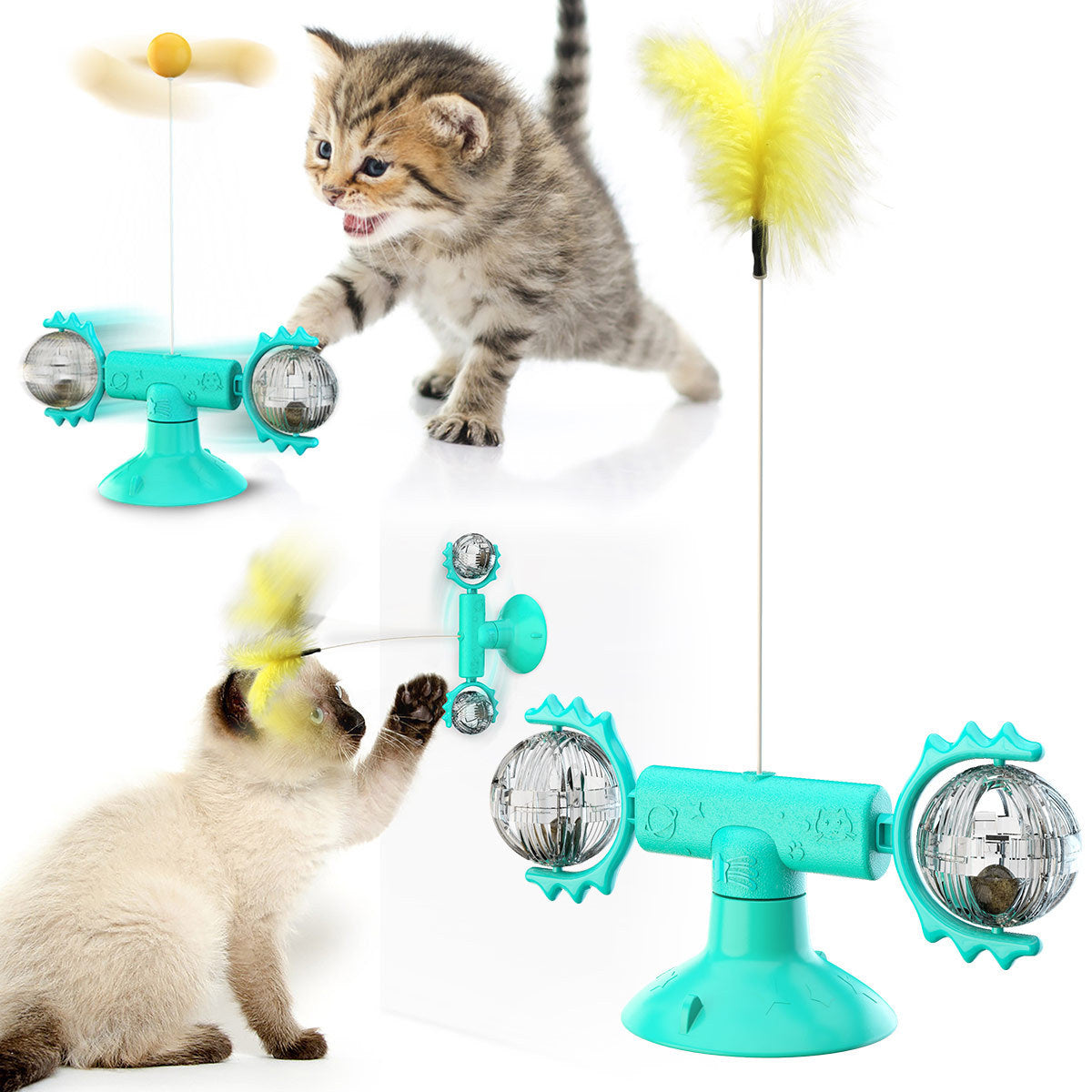 The New Cat Toy Relief Suction Cup Windmill Cat Teaser With Replacement Cat Teaser Set