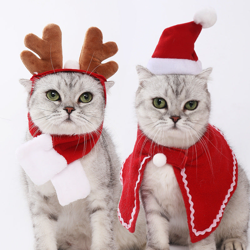 Pet Cat Dog Hat Headwear Christmas Scarf Cloak Transformation Cloak Christmas Pet Clothes