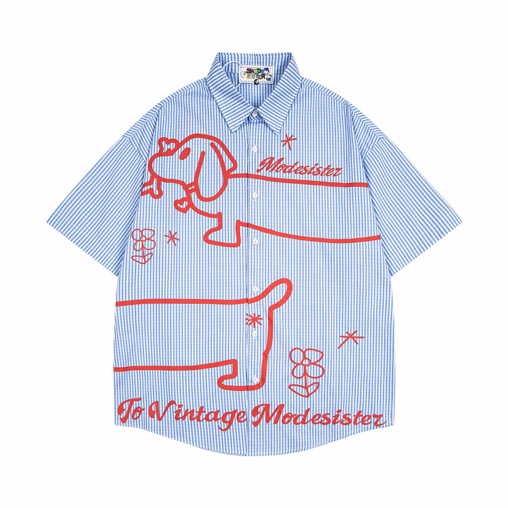 Sausage dog printed striped shirt