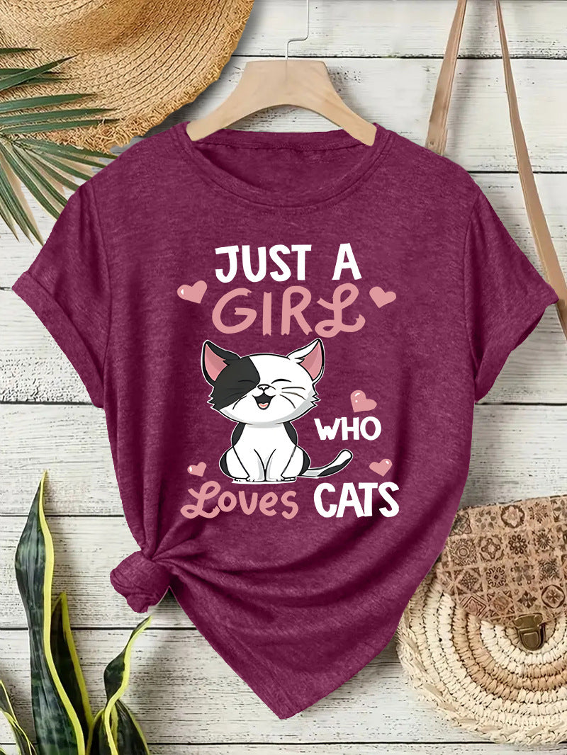Printed short sleeved cat pattern
