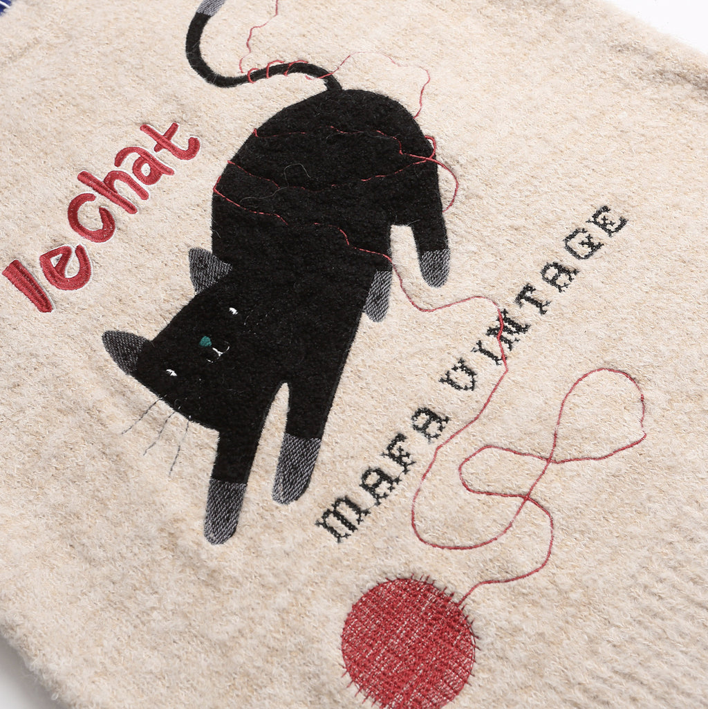 Cat Embroidered Knitted Shirt