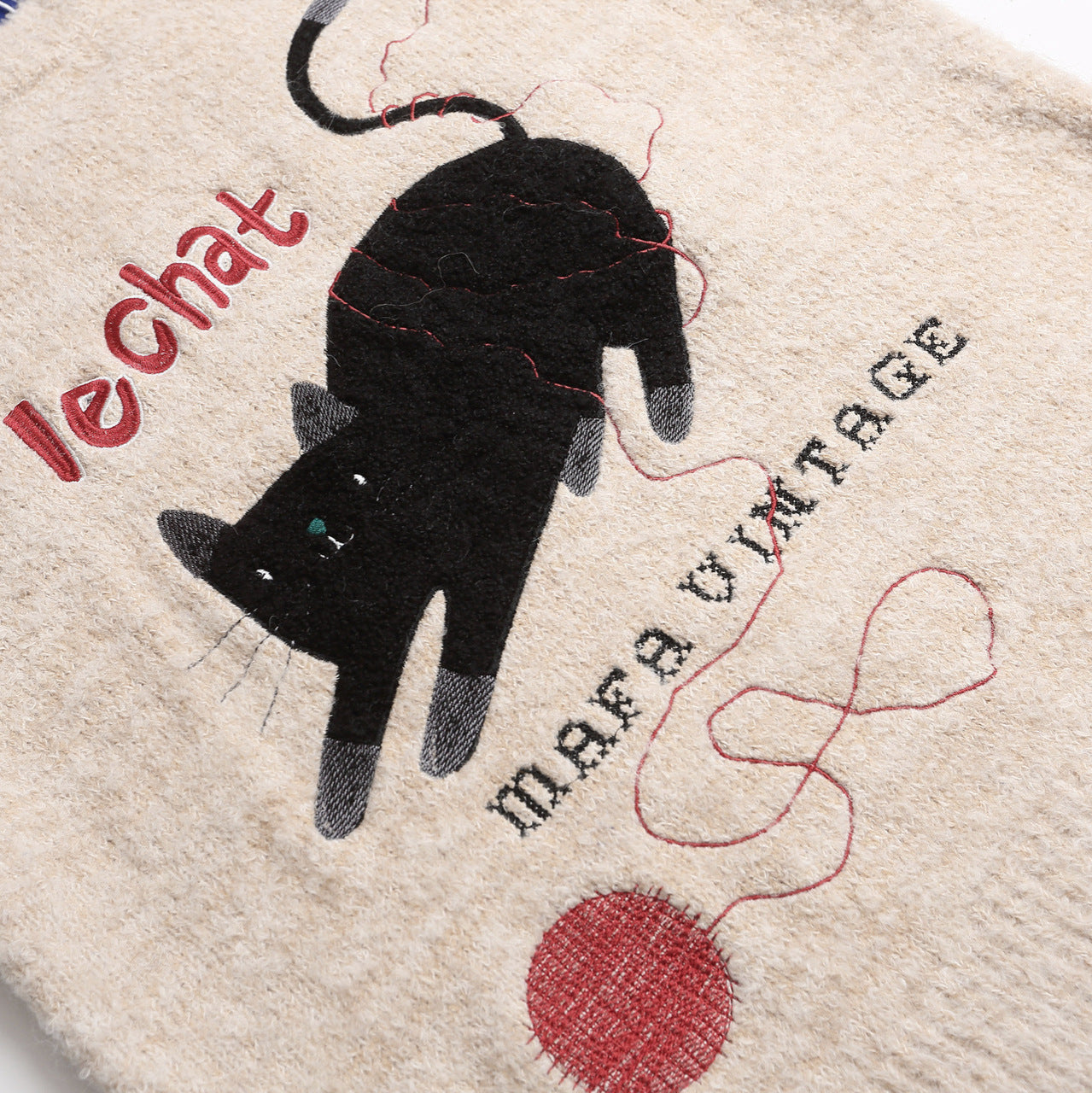 Cat Embroidered Knitted Shirt