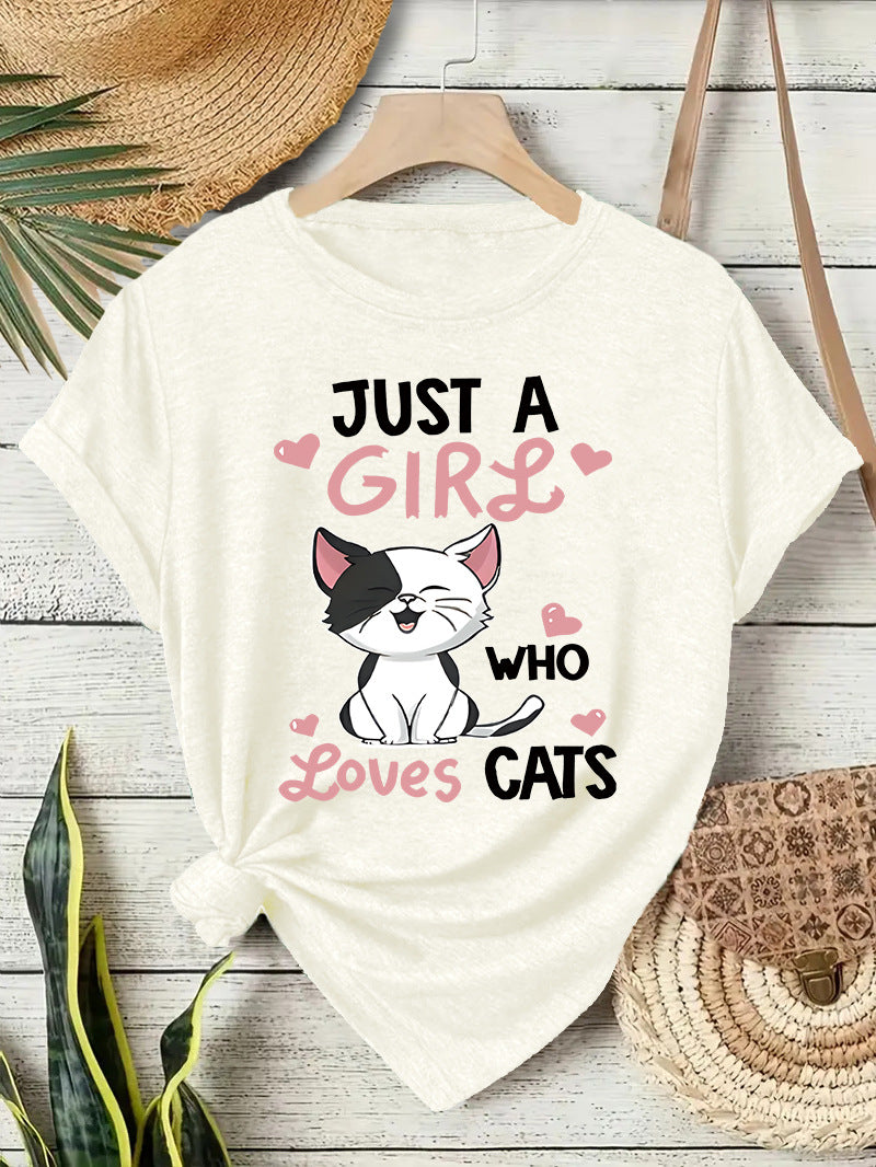 Printed short sleeved cat pattern