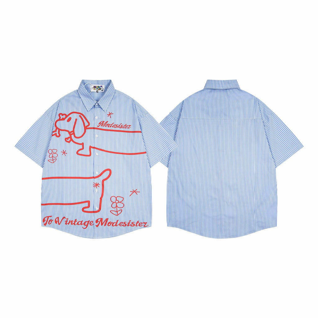 Sausage dog printed striped shirt