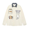 Fun cat embroidered patchwork shirt