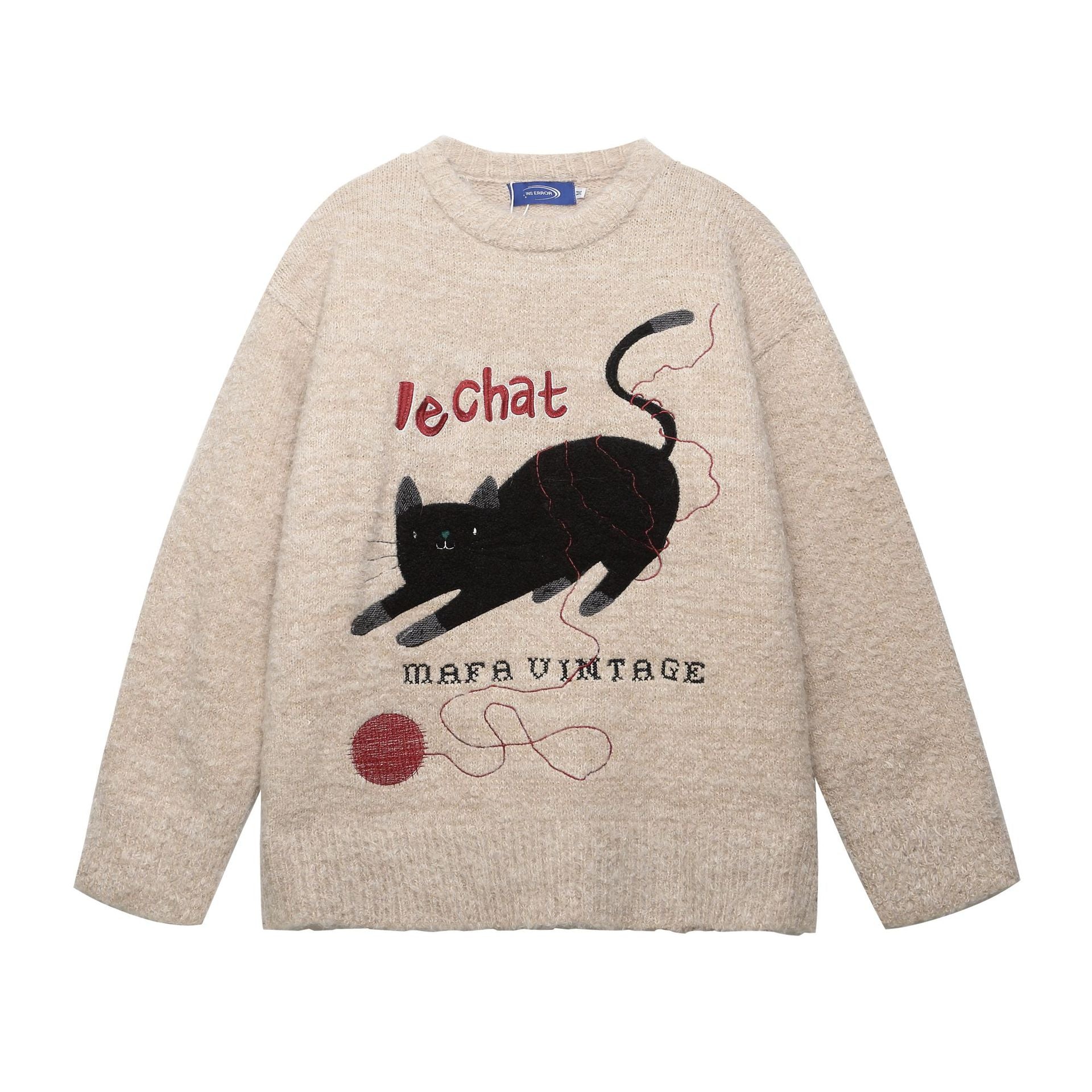 Cat Embroidered Knitted Shirt