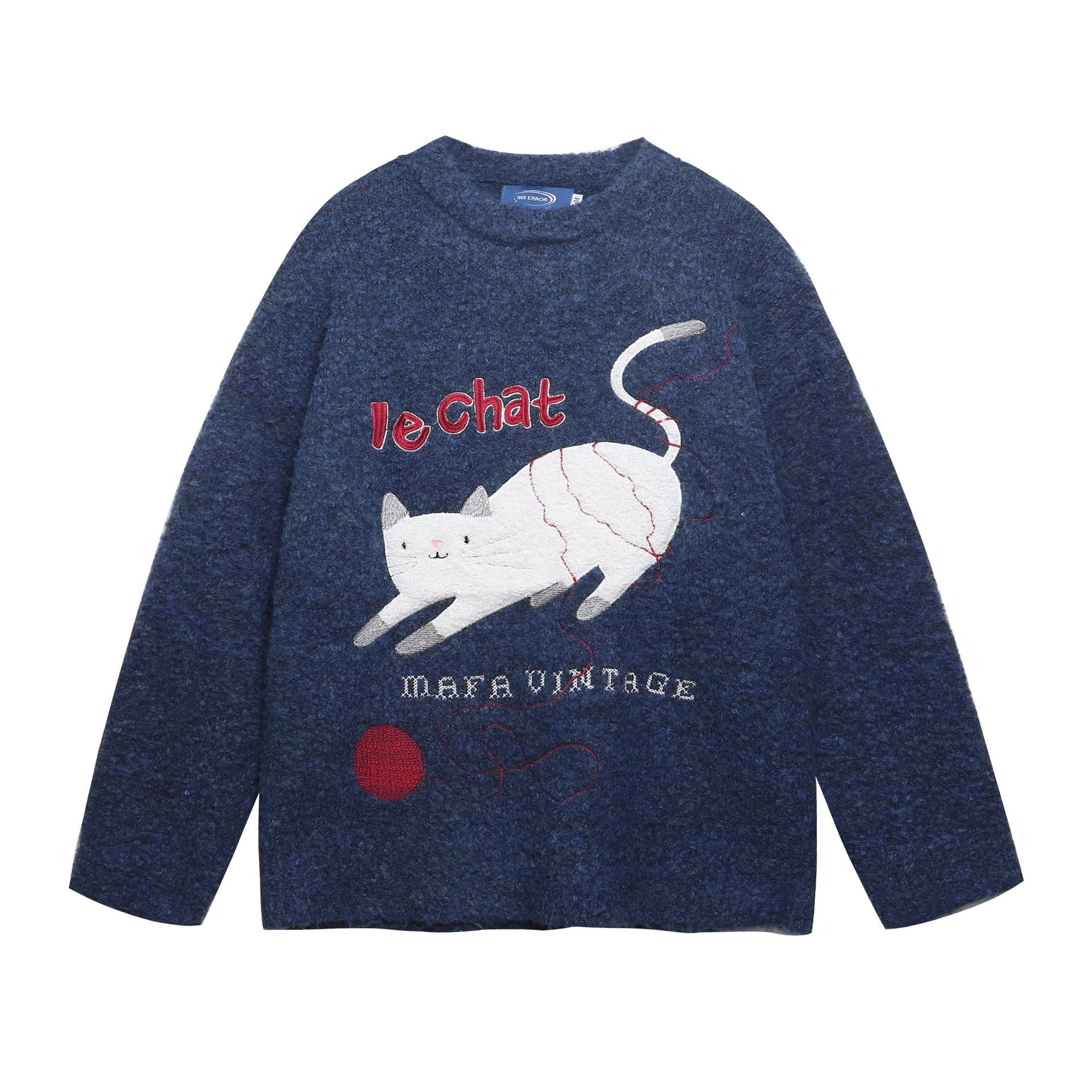 Cat Embroidered Knitted Shirt