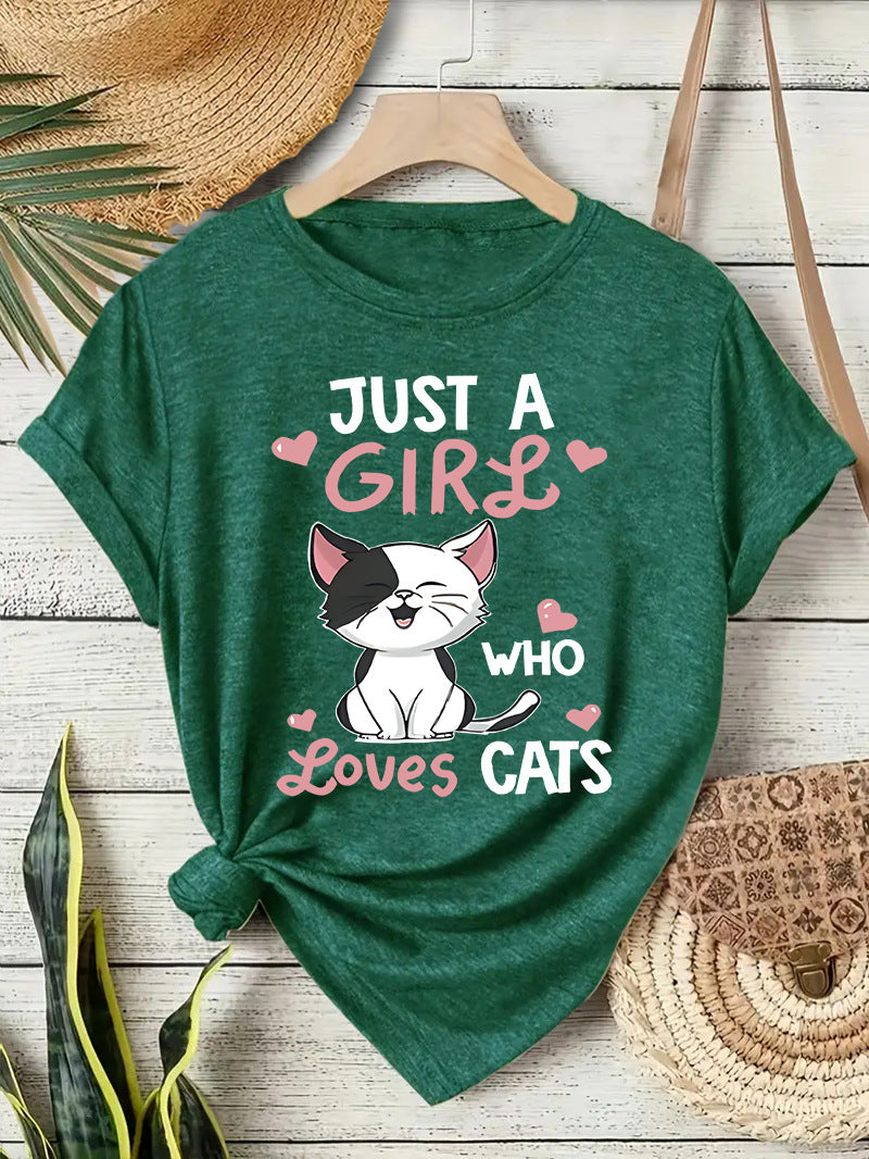 Printed short sleeved cat pattern