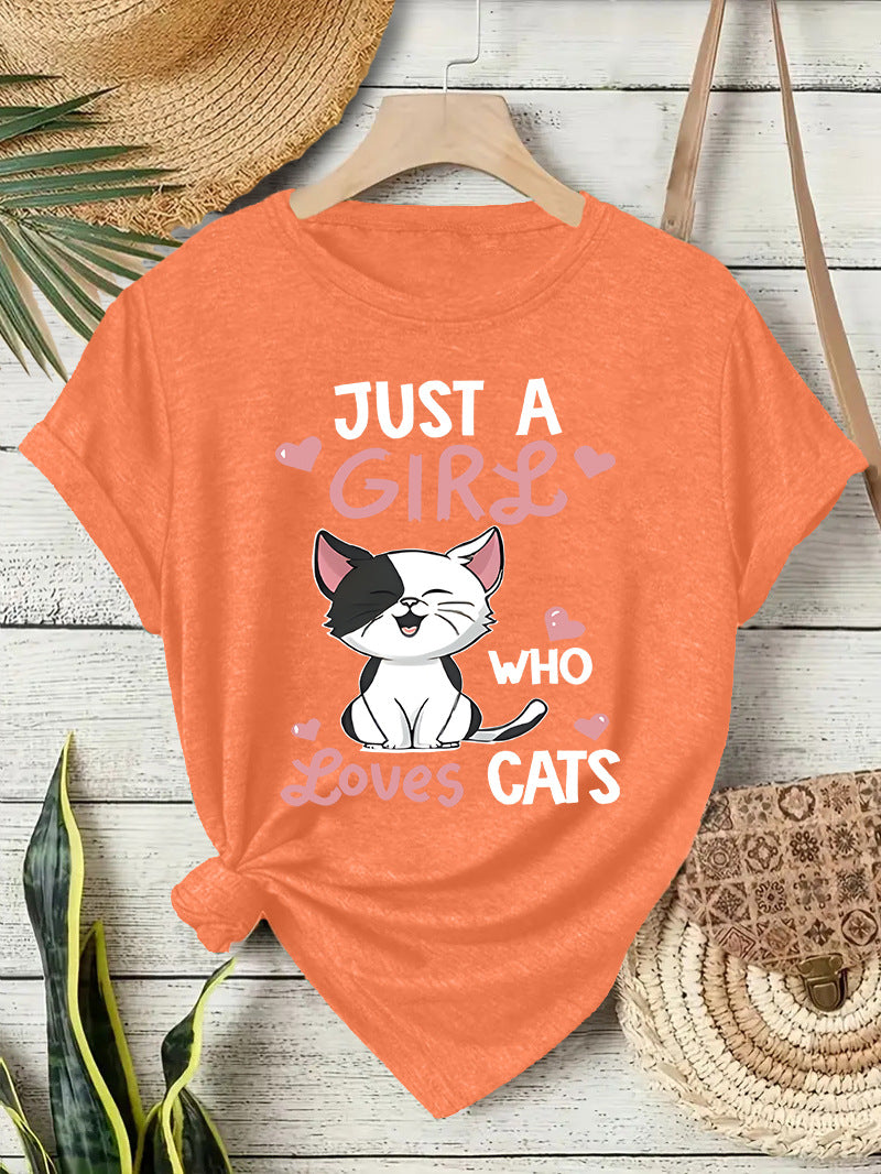 Printed short sleeved cat pattern