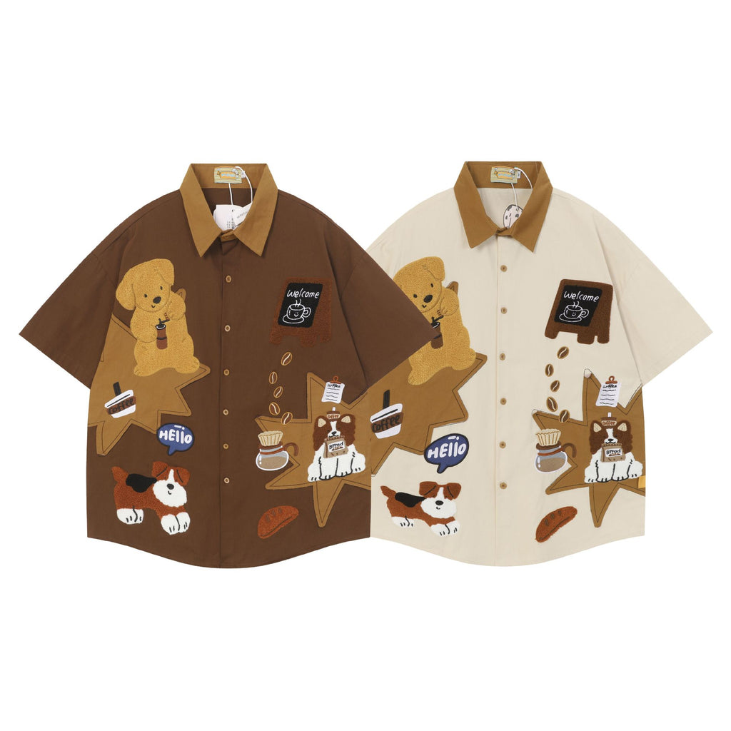 Coffee Dog Embroidered Short Sleeve