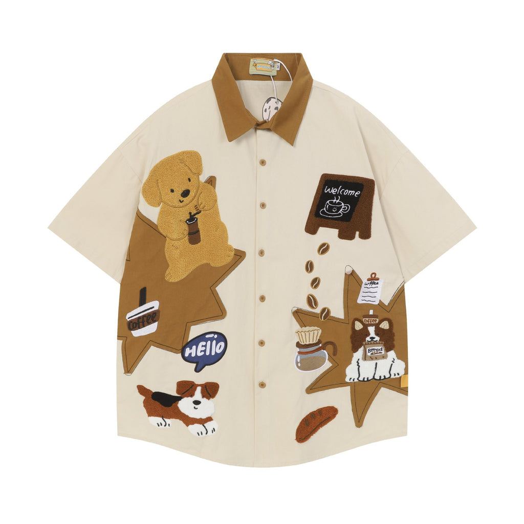 Coffee Dog Embroidered Short Sleeve