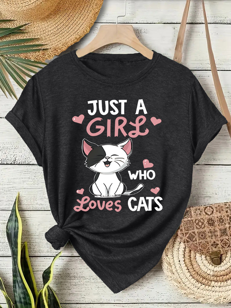 Printed short sleeved cat pattern