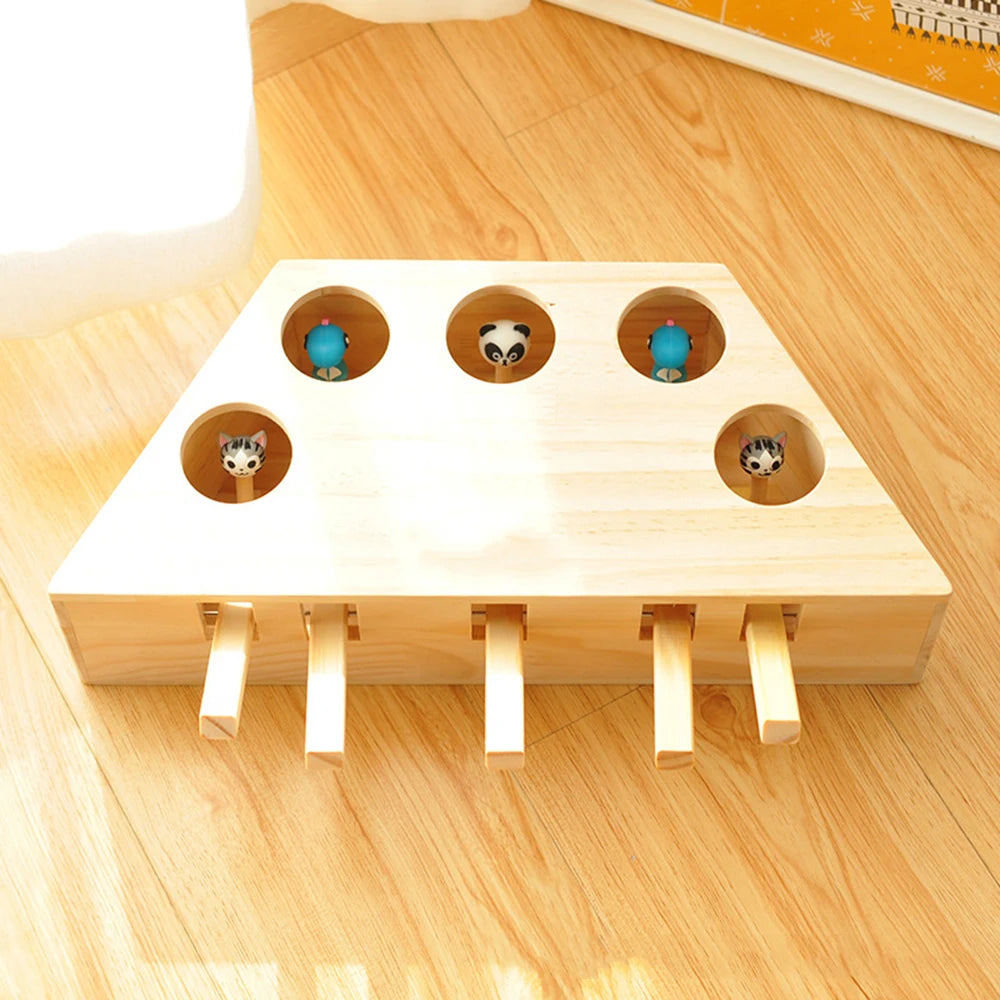 1pc Cat Toy Funny Wooden Durable Premium Funny Whack Mole Mouse for Pets Cat Whac-A-Mole Cat Kitty Pet Toys