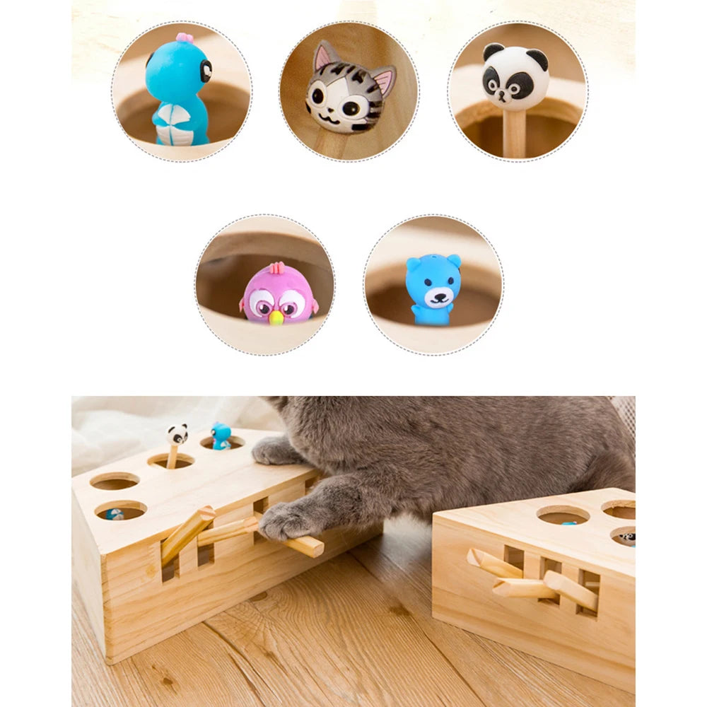1pc Cat Toy Funny Wooden Durable Premium Funny Whack Mole Mouse for Pets Cat Whac-A-Mole Cat Kitty Pet Toys